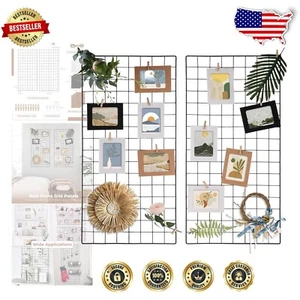 2 Pack Heavy-Duty Wire Wall Grid Displays for Stylish Photo & Memo Organization - Picture 1 of 8
