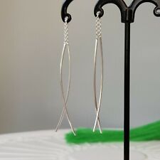 Solid 925 Sterling Silver Curved Sticks Pull Through Threader Earrings