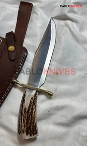15" Custom Hand Forged J2 Steel Hunting Bowie Knife Stag Antler Horn Handle - Picture 1 of 1