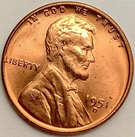 1951 D * Uncirculated BU Red RD - Lincoln Wheat Cent  ~ A860 Cover