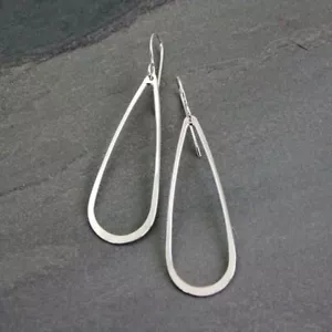 Elegant Long Teardrop Earrings 925 Sterling Silver Handmade Dangle Drop Earrings - Picture 1 of 6