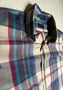Gant Foxhunt Plaid Multicolor Button Up S/S Vintage 90s Shirt Sz L Cotton Blend - Picture 1 of 10