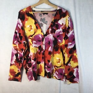 Jones New York Size 3x Abstract Floral Cardigan Orange Pink Yellow Rayon - Picture 1 of 10