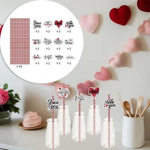 24Pcs Valentines Day Paper Straws Funny for Engagement Anniversary Proposal - Picture 1 of 12