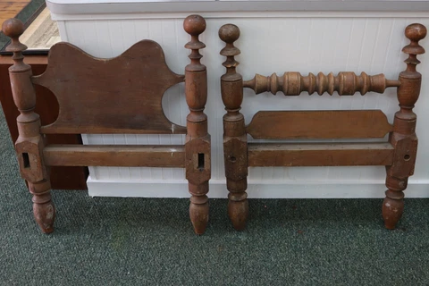 Unusual Antique Narrow Wooden Head Foot Board Bed Frame Parts Tiger Curly Maple Cover
