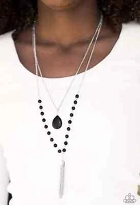 Paparazzi black teardrop beads fringe necklace set Flintstone Flirt - Picture 1 of 2