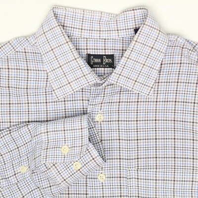 Gitman Bros Mens Dress Shirt L 16.5/36 Blue Brown Check Plaid Cotton Long Sleeve - Image 1 of 4