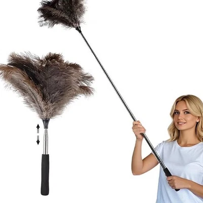 Extendable Ostrich Feather Duster, 45 inches Natural Fluffy Long Handle TL