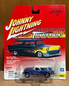 Johnny Lightning Thunder Wagons 1957 Chevy Nomad Blue Flames 1:64 Diecast NIP - Picture 1 of 3