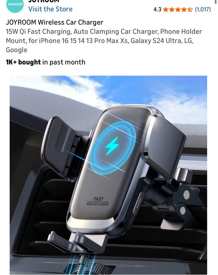 Nuevo Cargador de Coche Inalámbrico JOYROOM Sellado 15W Qi Carga Rápida Sujeción Automática Foto 1 de 4