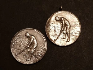 2 x Vintage 1991 Hallmarked Sterling Silver Golfing Watch Chain Fob & Medal - Picture 1 of 19