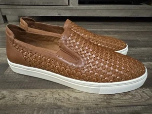 Donald J. Pliner Brown Leather Boating Shoes Mens 15 M Loafers Woven Clarks - Picture 1 of 12