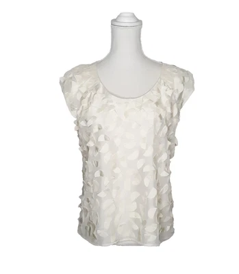 Talbot's Petite's 100% Silk 3D Silk Embellished Cap Sleeve in Ivory Size 8P NWT - Image 1 of 4