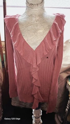 Cárdigan Van Heusen Mujer Rosa Delicado Volantes Botón Nuevo con Etiquetas Mangas Largas Mediano  Foto 1 de 3