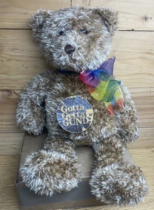 GUND Bearessence Brown Teddy Bear with Rainbow Bow 16” Plush Stuffed Animal - Picture 1 of 13
