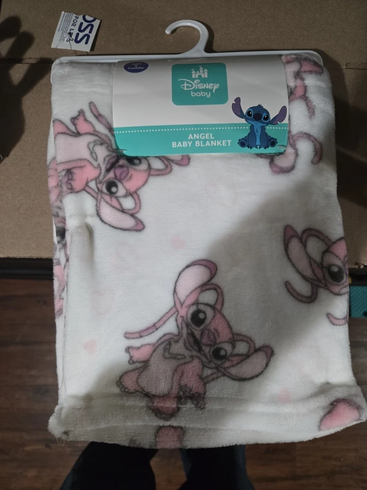 BLANKET PLUSH - DISNEY GIRLS 253 - STITCH WHITE PINK - BABY TODDLER CRIB BED