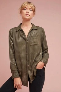 Anthropologie Maeve Pailletten Bluse Top Größe Small olivgrün neu 118 $ Etikett neu mit Etikett - Bild 1 von 7