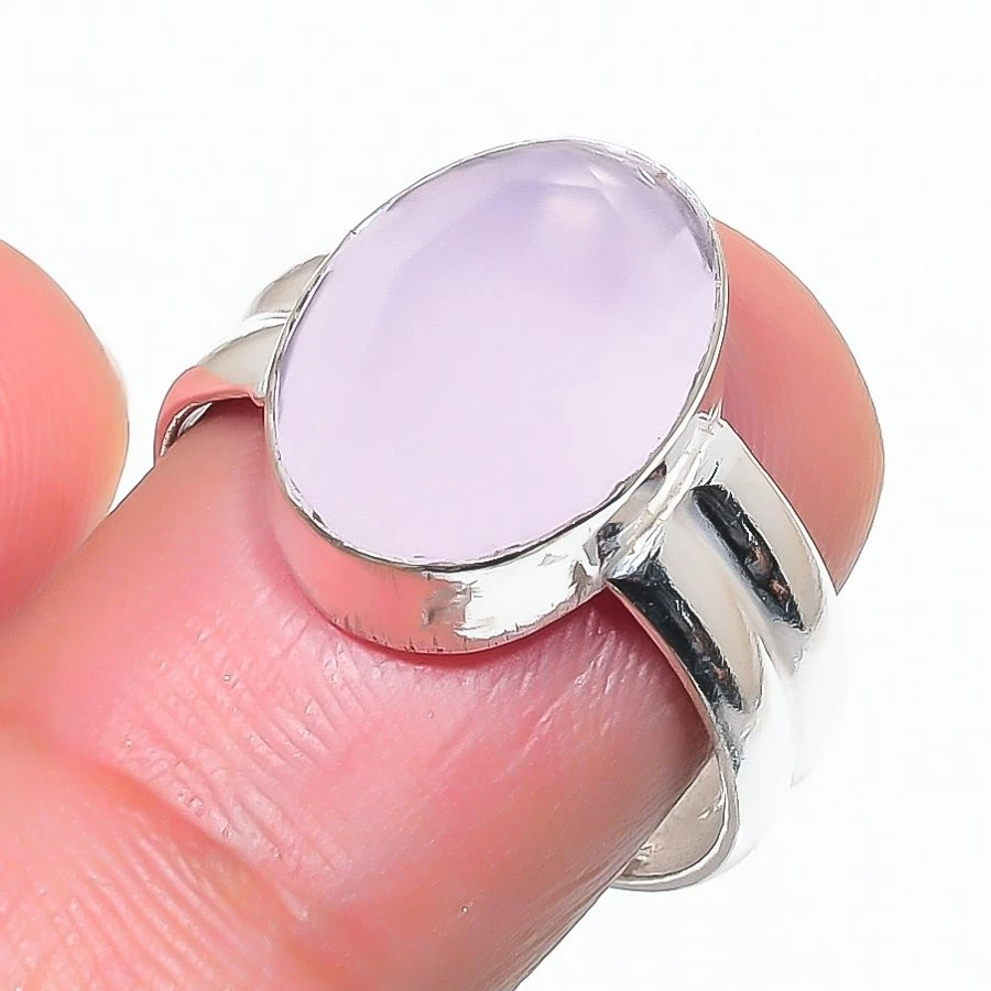 Pink Rose Quartz Gemstone 925 Sterling Silver Jewelry All Size Ring For Gift - Image 1 of 1