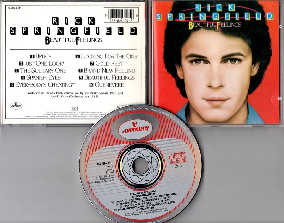 Rick Springfield CD BEAUTIFUL FEELINGS 1984 Mercury 824 107-2 02 * West Germany - Bild 1 von 1