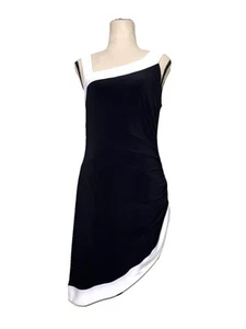 Joseph Ribkoff Color Block Asym Sleeveless Dress Ruching Stretch Women Size 6 - Picture 1 of 11
