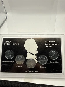 1943 P.D.S. Lincoln Steel Wheat Penny Cent Coin Set Wartime Emergency Case - Picture 1 of 2