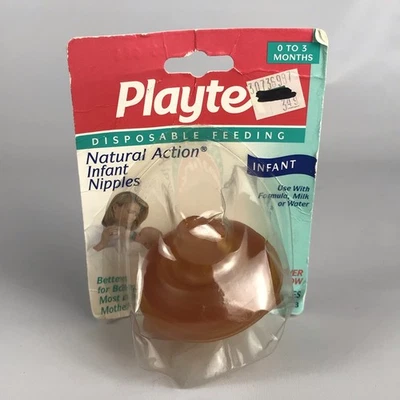 Vintage PLAYTEX Flat Top Nipples 2pk Slow Slower Flow Infant 0-3 mos Brown Latex - Image 1 of 4