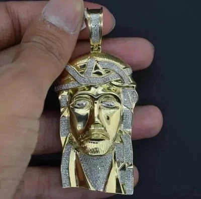 3.50Ct Lab Created Diamond Men's Jesus Face Charm Pendant 14K Yellow Gold Plated - Image 1 of 4