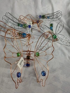 VTG Outdoor Draht Insekten Glas Marmor Akzente Los (6) Schmetterling, Libelle, Fliege - Bild 1 von 18