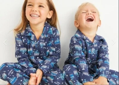 Hanukkah Kids PJs szS Set GLOWS in dark Old Navy Menorah Candles Holiday Pajamas - Image 1 of 4