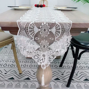 White Vintage Embroidered Lace Table Runner Doilies Wedding Party Dining Decor - Picture 1 of 13