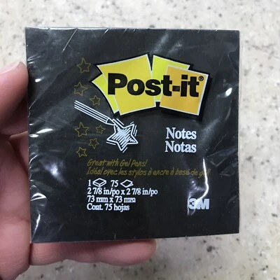 Vintage NOS 1999 Black Post It Notes - 1 Pad - 75 Sheets - 3” x 3” - Fast Ship! - Image 1 of 4