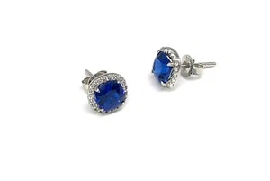 Sterling Silver September Sapphire Birthstone Cubic Zirconia Stud Earrings Gift - Picture 1 of 3