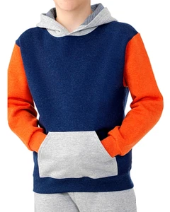 FELPA CON CAPPUCCIO RAGAZZO TAGLIA XS (4-5) GRIGIO BLU ARANCIONE MISTO COTONE FRUTTA DEL TELAIO - Foto 1 di 3