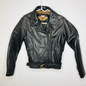 Harley Davidson Lederjacke Wolle gefüttert geprägt Flammenärmel Damen Gr. L - Bild 1 von 12