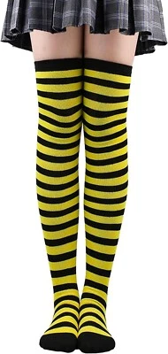 Black and Yellow Striped Socks Over the Knee Thigh High Bee Socks for Halloween - Image 1 of 4