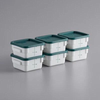 White Square  Food Storage Container & Green Lid - 6/Pack (select size below) - Image 1 of 2