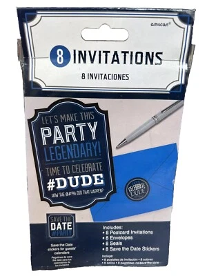 Party Invitations Man Celebrate The Dude 8 Blue NEW Graduation Birthday Invite - Image 1 of 3