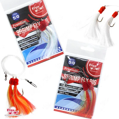 5/0 Fishing Shrimp Fly Rigs Rockfish Rig Ling Cod 2-color Krystal Flash lot - Image 1 of 4
