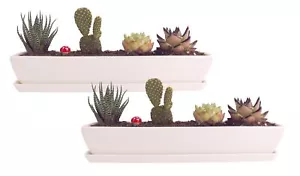 White Ceramic Succulent Planter Pottwo set of 10.9x2.36x1.65inch Long Rectang... - Picture 1 of 6