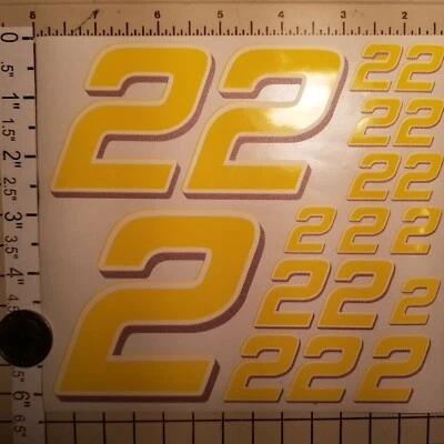 Yellow w/white & lavender  #2's  Racing Numbers Vinyl Decal Sheet 1/10-1/12  - Image 1 of 4