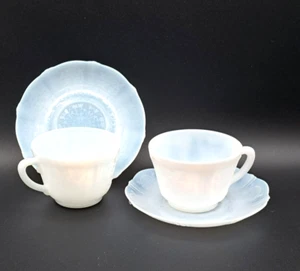 2 Sets of Macbeth Evans American Sweetheart Monax Milk Glass Coffee Cup & Saucer - Picture 1 of 6