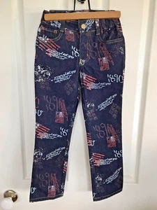 Cherokee Children's Denim Graffiti Jeans Size 5 Straight Fit New Without Tags - Picture 1 of 10