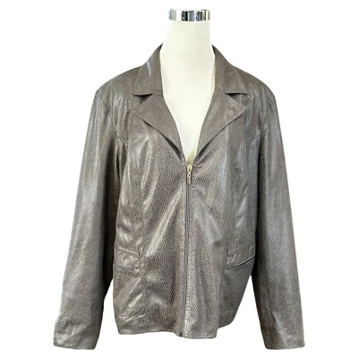 Chaqueta forrada de cuero sintético con estampado de serpiente marrón con cremallera talla 16 JM Collection para mujer Foto 1 de 4