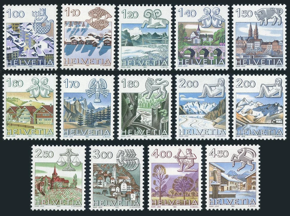 Switzerland 717-728A,MNH. Definitive 1982-1986.Sings of the Zodiac,City Views. - Image 1 of 1
