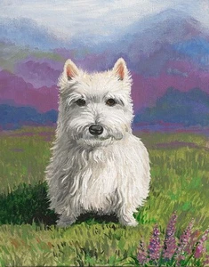 IMPRESIÓN MINIATURA DE PINTURA RYTA ESCALA 1:12 WESTIE TERRIER DOG CASA DE MUÑECAS 1.5X2 - Imagen 1 de 1