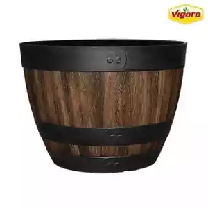 Large Resin Planter Garden Flower Plant Pot Walnut Barrel Gardening Pots - Picture 1 of 9