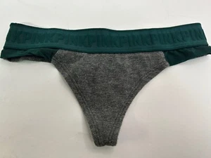 Vic Secret PINK Green & Gray Thong Panties Bottom Wide Band Raised Logo Sz XS - Picture 1 of 8
