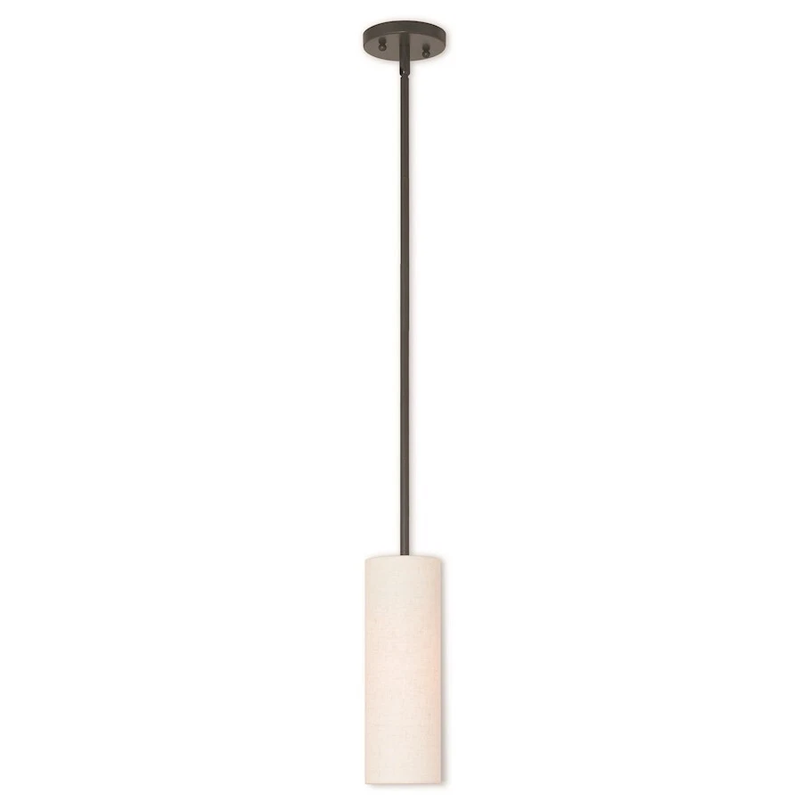 Livex Meridian 1 Light Mini Pendant, Bronze/Oatmeal Color Hardback - 52130-92 - Image 1 of 1