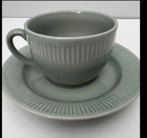 Pottery Barn Ribbed Cup And Saucer Set Of 4 Green Sage Cottagecore Farmhouse - Picture 1 of 11