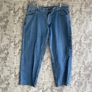 Carhartt Jeans 42 x 30 Loose Fit Straight Leg, Blue Medium Wash Denim Work Pants - Picture 1 of 14